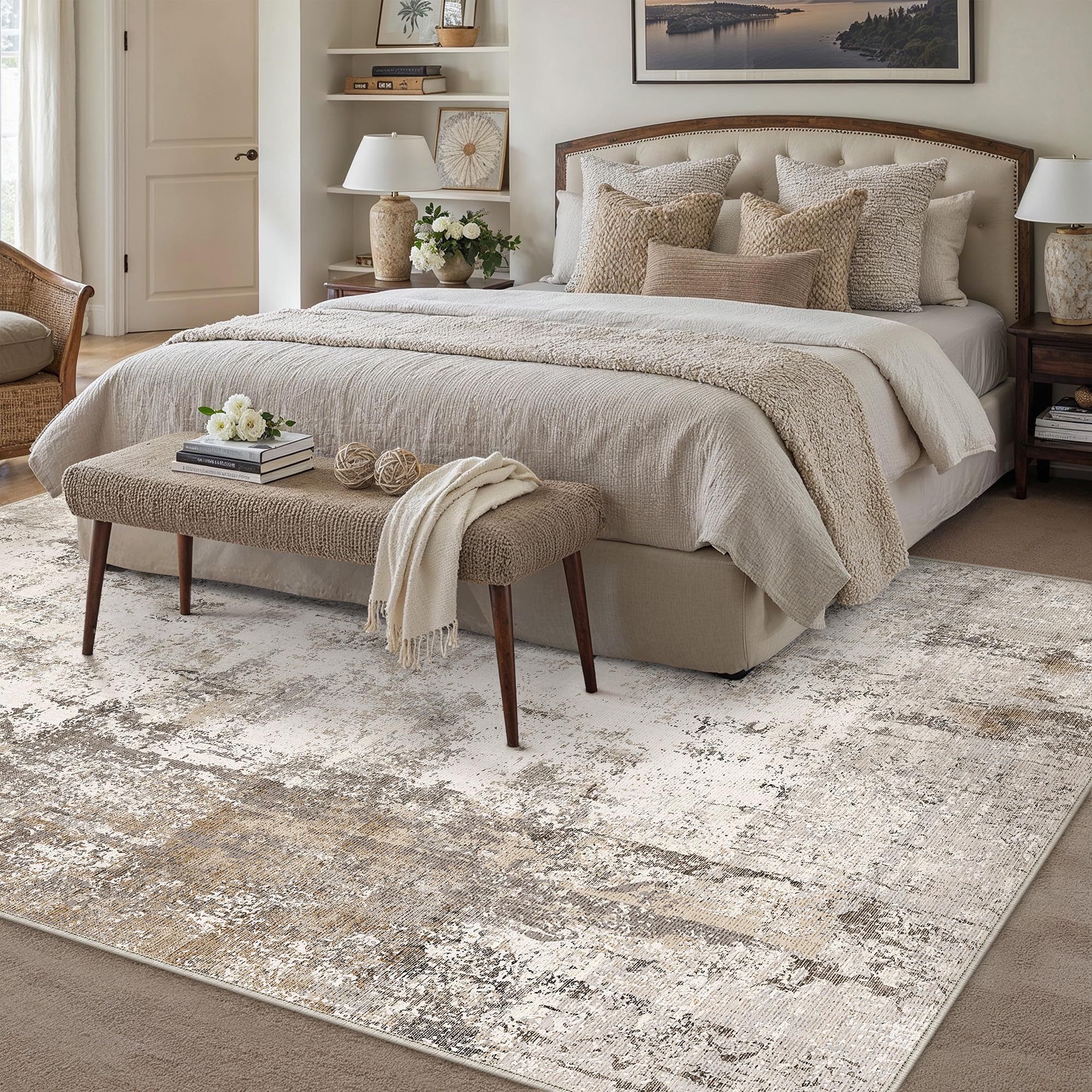Amazon.com: WondRg 5x7 Brown Grey Abstract Area Rug | Washable